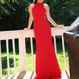 Red open-backed gown
